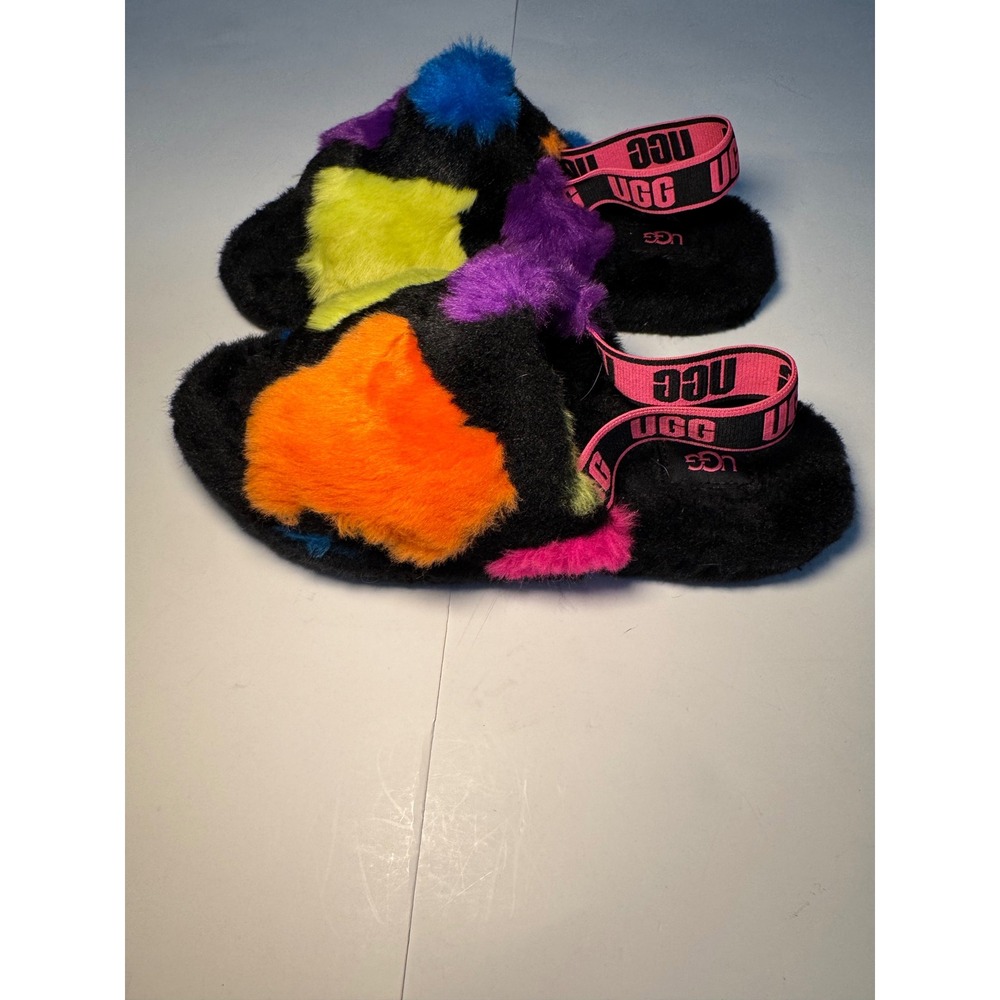 UGG 5 Fluff Yeah Slide Patchwork Colorful Furry Sandal Slippers - Women's - Picture 3 of 8